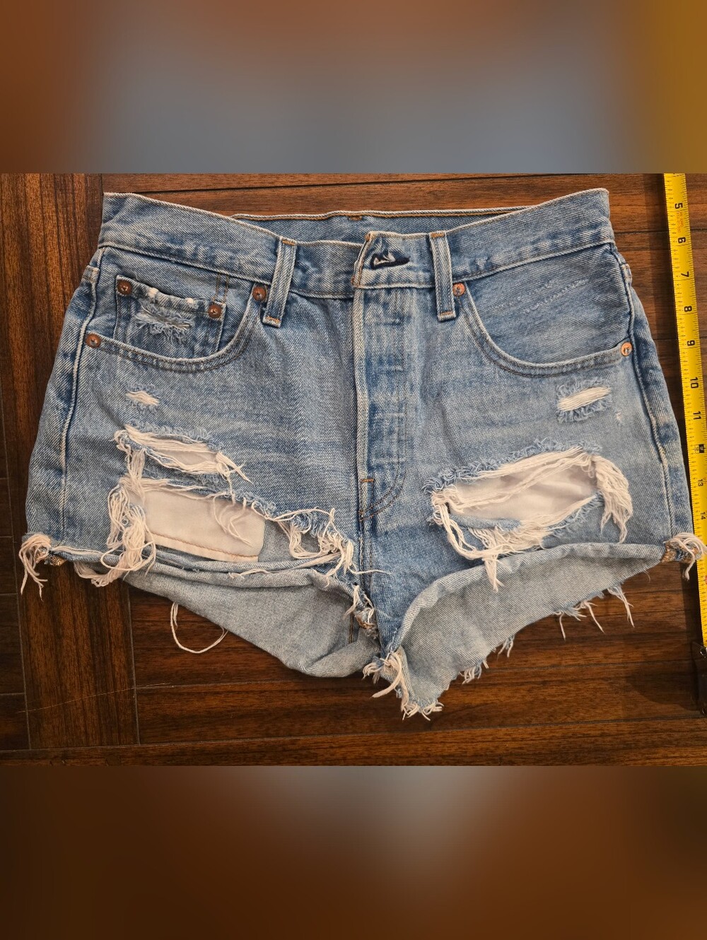 Levi's 501 Light Blue Distressed Denim Cutoff Shorts